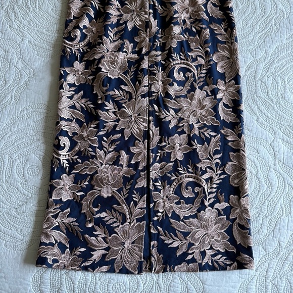 JS Collections - Embroidered Halter Gown - Latte/ Navy - Picture 14 of 15